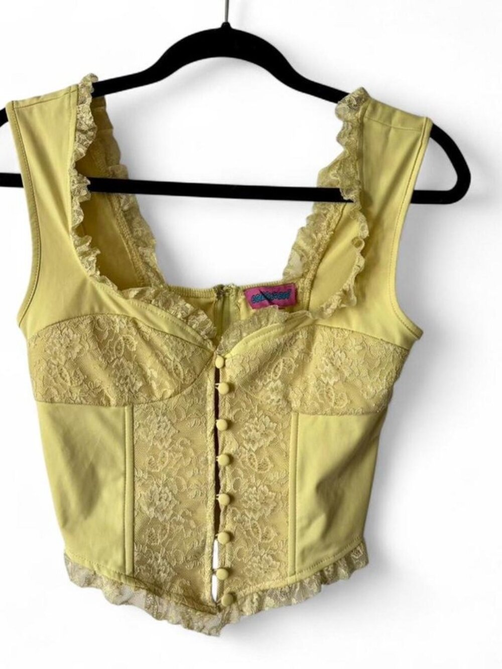 Edikted Yellow Lace Corset Crop Top